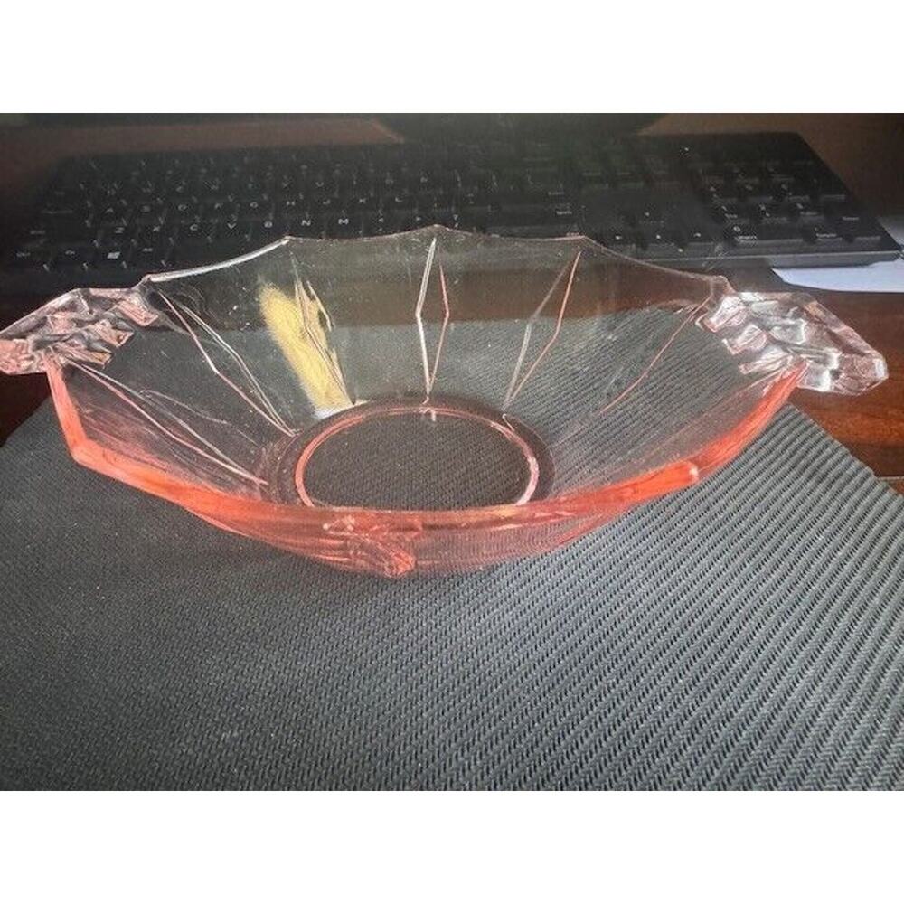 Vintage Pink Depression Glass Salad Bowl with Handles 6"